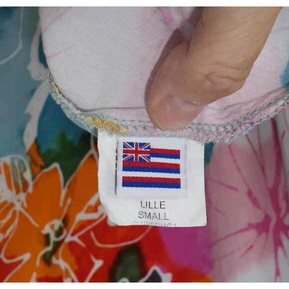 VTG Jams World Size Small "Lille" Floral Hawaiian Print Mini Dress Cap Sleeve - Picture 7 of 8
